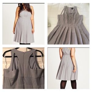 City Chic Dove Grey Pleated Dress ~ PLUS SIZE 18 ~ w/ Eyelash Lace Detail